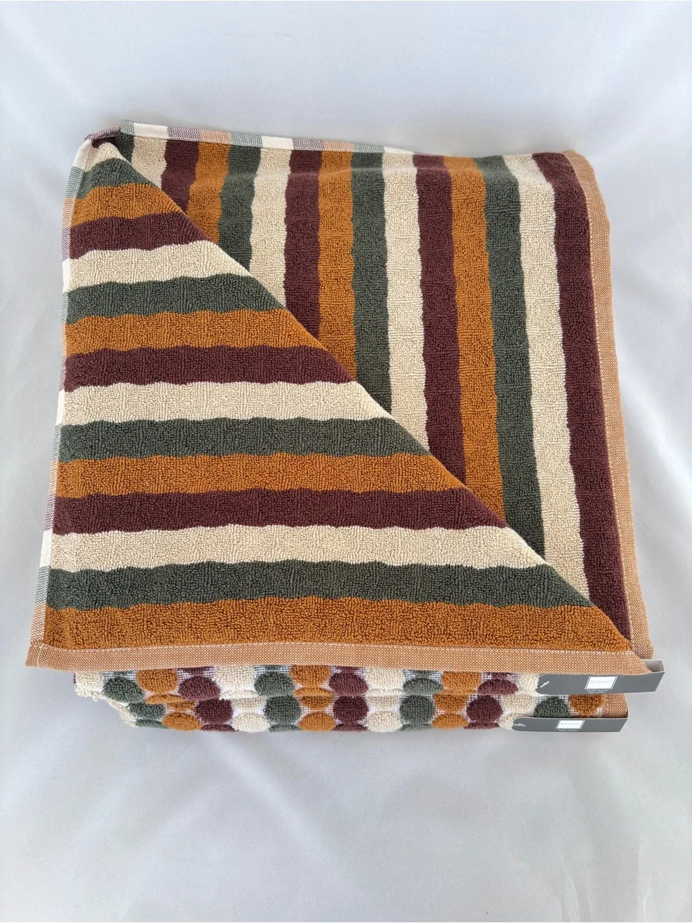 NWT Soho Living 2Pc Cotton Retro Earth Tone Polka Dot Striped Fall Bath Towels